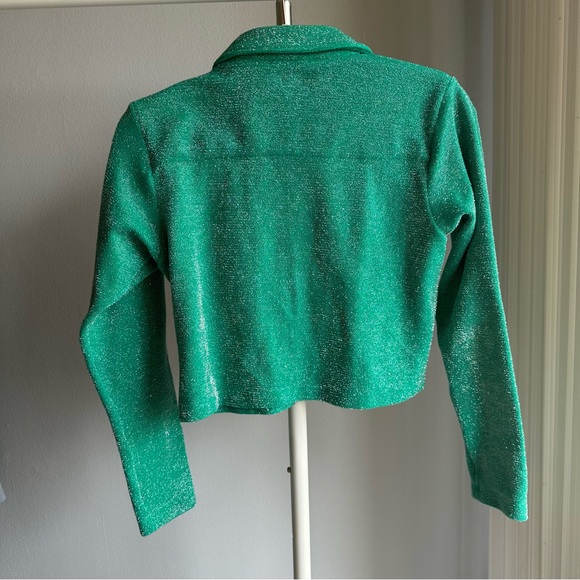 NWT Frankie’s Bikinis Josephine Cardi Crop Top in Sparkly Green - Picture 6 of 13